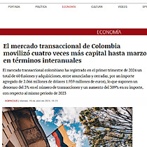 El mercado transaccional de Colombia moviliz cuatro veces ms capital hasta marzo en trminos interanuales